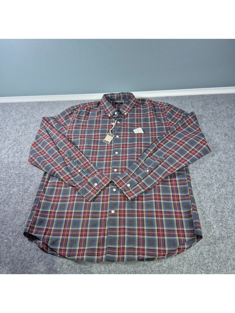 NWT J. Crew Heathered Cotton Long Sleeve Shirt Sz XL Plaid Button Collar